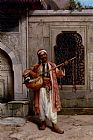 Playing Canvas Paintings - A Musician Playing Before A Mosque In Constantinople
